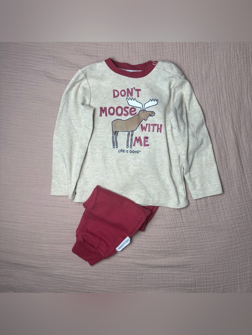 Life is Good Toddler Moose Pajama Set Long Sleeve Burgundy Size 2T